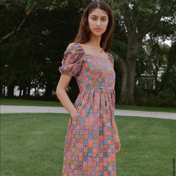 Coco Shop Short-Sleeve Maxi Dress in Navy Checkerboard - Picture 2 of 9